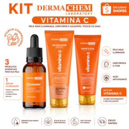 Kit Skin Care Clareador Vitamina C Dermachem Autocuidado Limpeza Facial Sabonete Esfoliante Serum