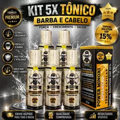 Kit 5 Tonico Barber Cabelo Barba PowerMin 120ml caixinha