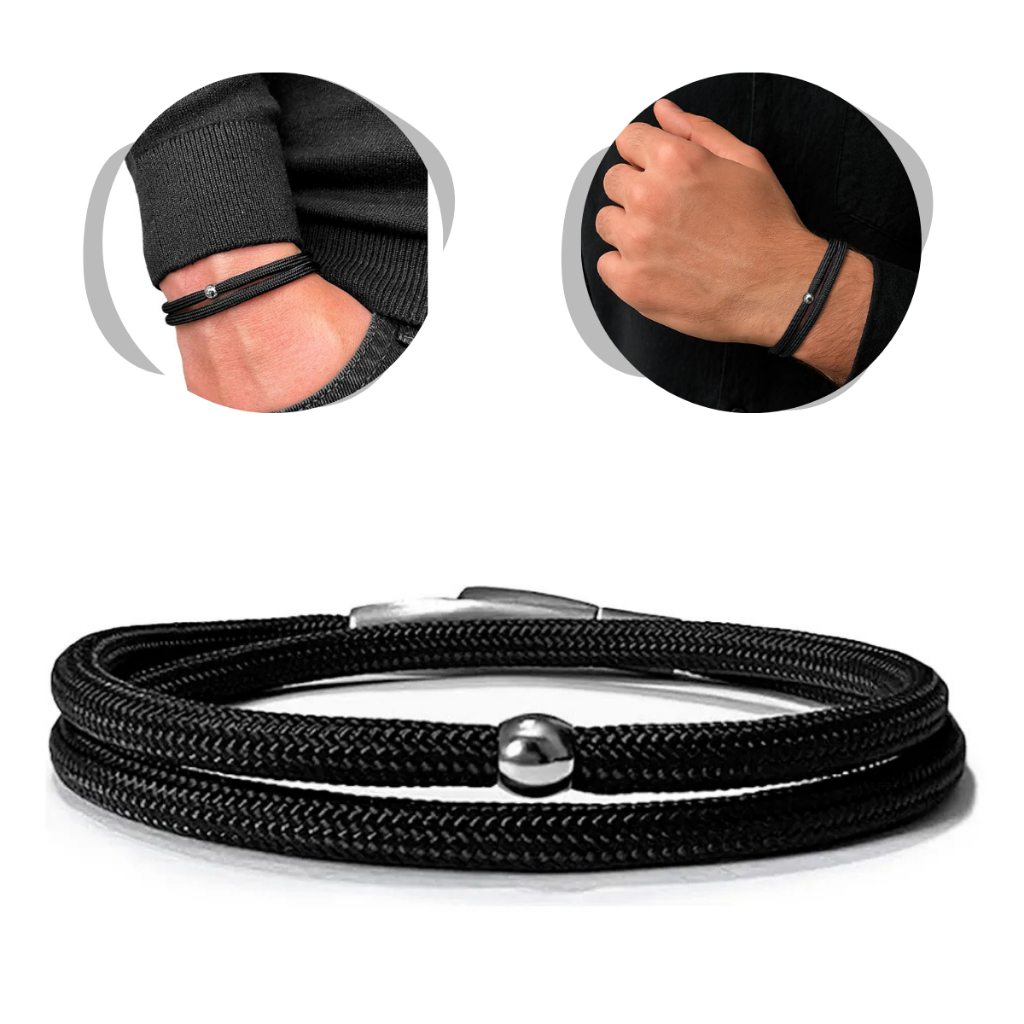 Pulseira Masculina Paracord Preta Aço Inox 316L Resistente Estilosa Carter Leão De Neméia