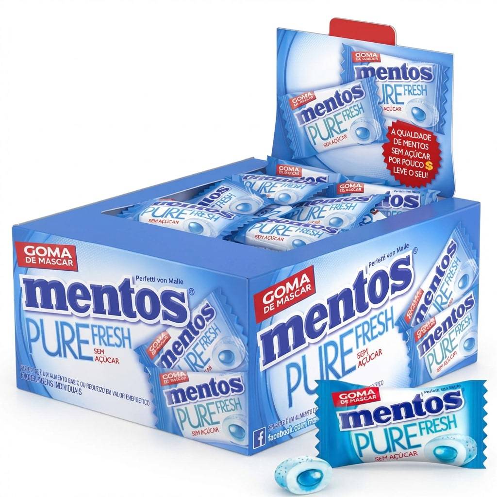 Chiclete Mentos Monopeça Pure Fresh com 60 Unidades