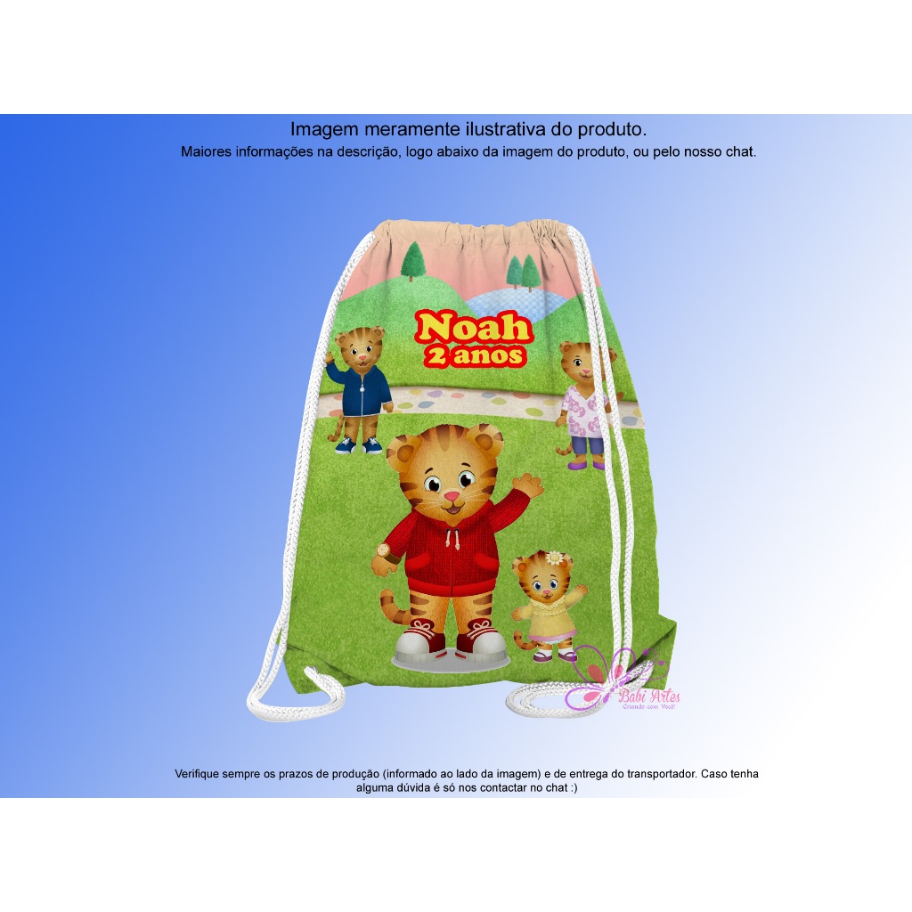 Mochilinhas Saco Personalizada 19x28cm Daniel Tigre Festa Aniversário Lembrancinha Saquinho Infantil