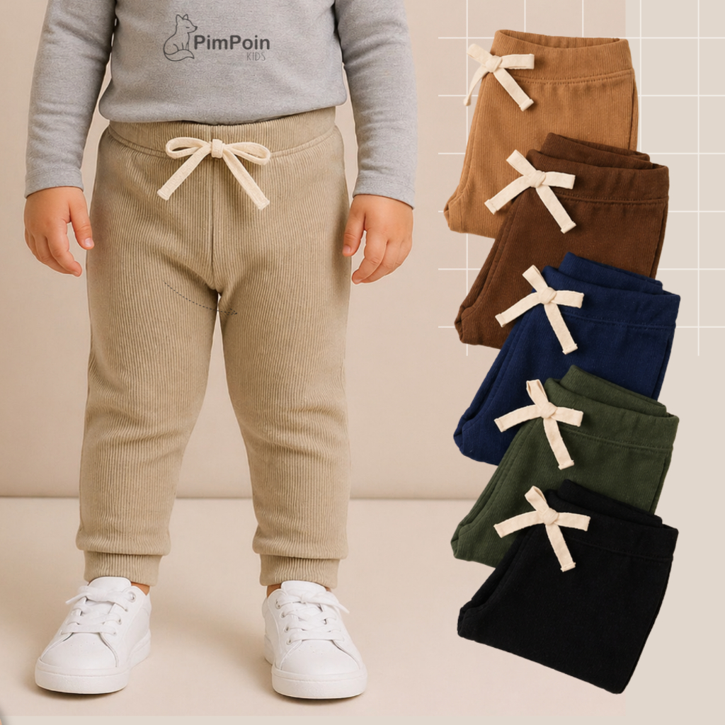 Calça Jogger Canelada Infantil |Unissex| Algodão Premium com elastano | P bebê ao 3 Anos