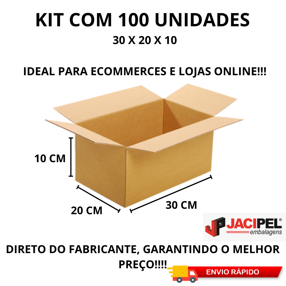 QUEIMA DE ESTOQUE!!! 100 Caixas Papelão 30x20x10 Para Envio Ecommerce Correios Sedex PAC Loja Online