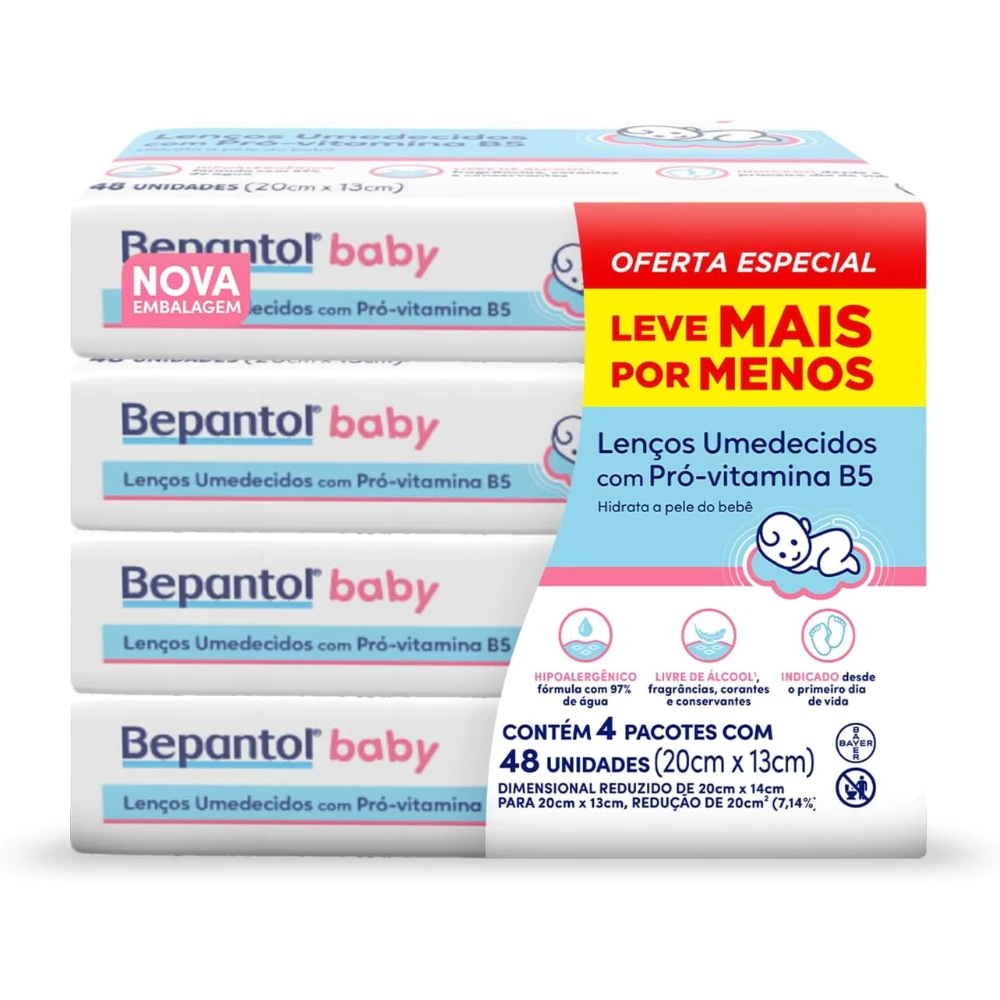Kit com 4 Lenços Umedecidos Hipoalergênico 48un - Bepantol