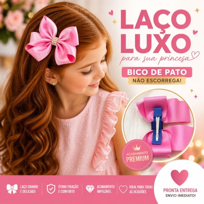 Laço de Cabelo Infantil Luxo Bico de Pato Grande Presilha Menina Acessório Delicado Princesa Várias
