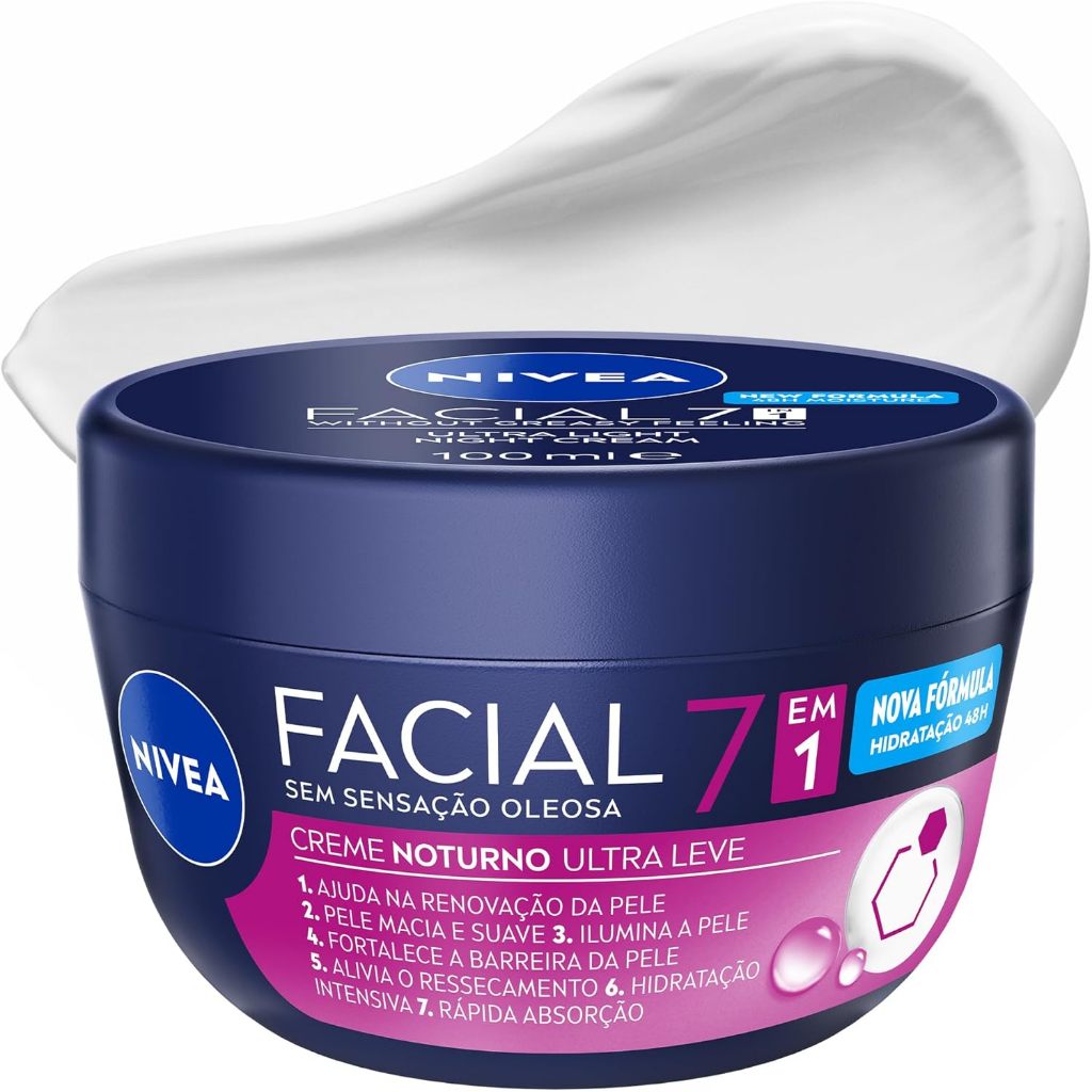 NIVEA Creme Facial Noturno Ultraleve 7 em 1 100g Renovação da Pele Hidratação 48h, Pró-Vitamina B5