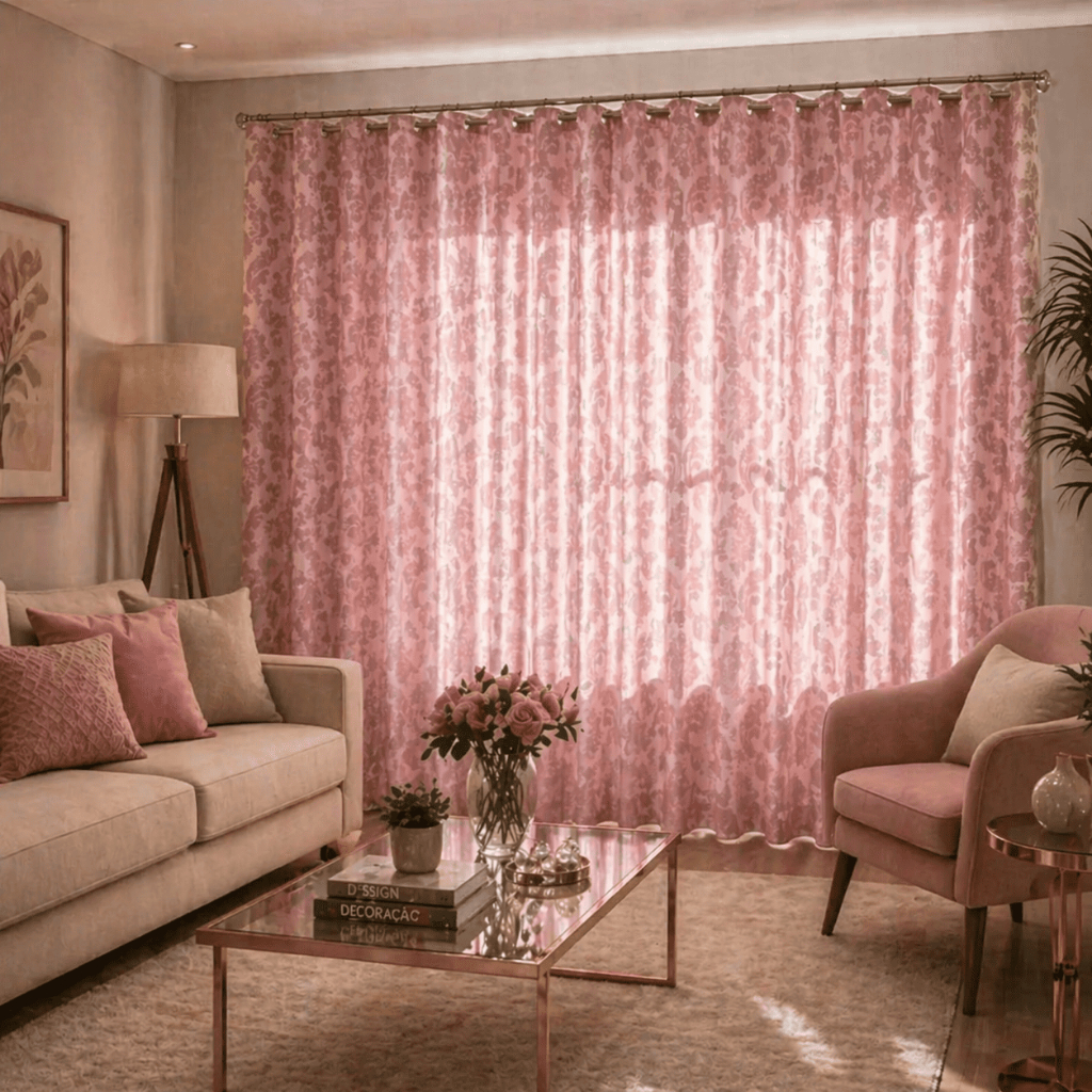 Cortina Jacquard 3,00x2,80 Semi Blackout Para Sala E Quarto Rose
