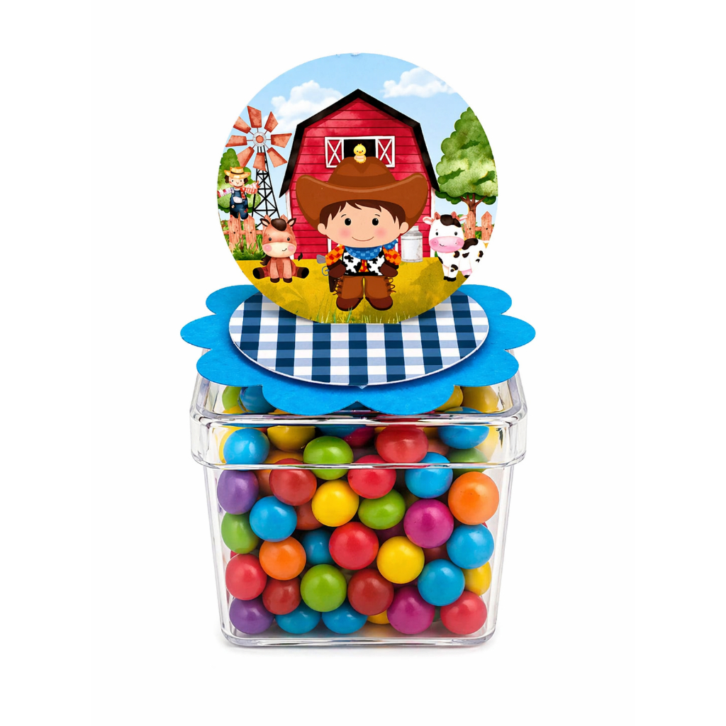 Aplique 3D TAG Lembrancinha Aniversário Festa Infantil para Caixa Acrílica fazendinha - envio rápido