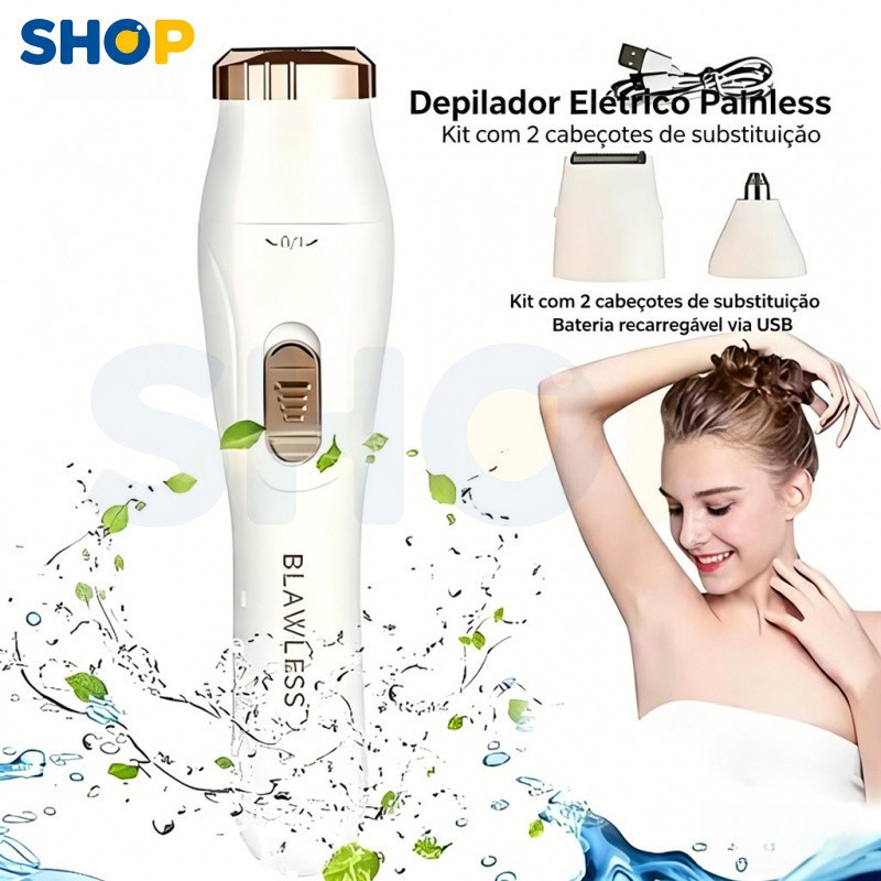Depilador Elétrico 3 em 1 Recarregável Multifuncional, Portátil para Rosto e Corpo -M1