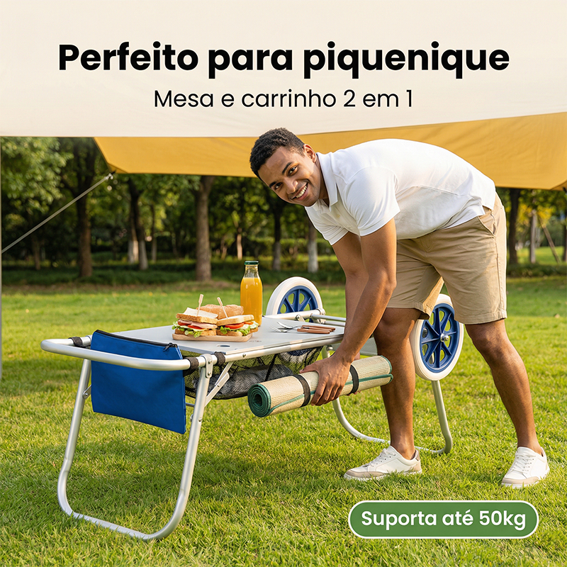 Beach Cart for Transport Carrinho de Praia Portátil Vira mesa Dobrável de Alumínio