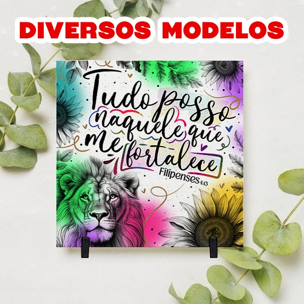 Azulejo Decorativo com Versículos Bíblicos Religioso - DIVERSOS MODELOS | Acompanha Suporte
