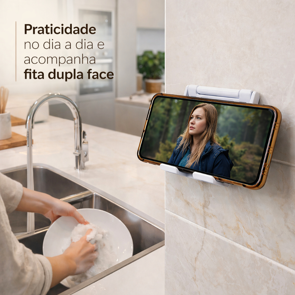 Suporte de Parede para Celular Articulado – Cozinha, Banheiro e Home Office – Pronta Entrega