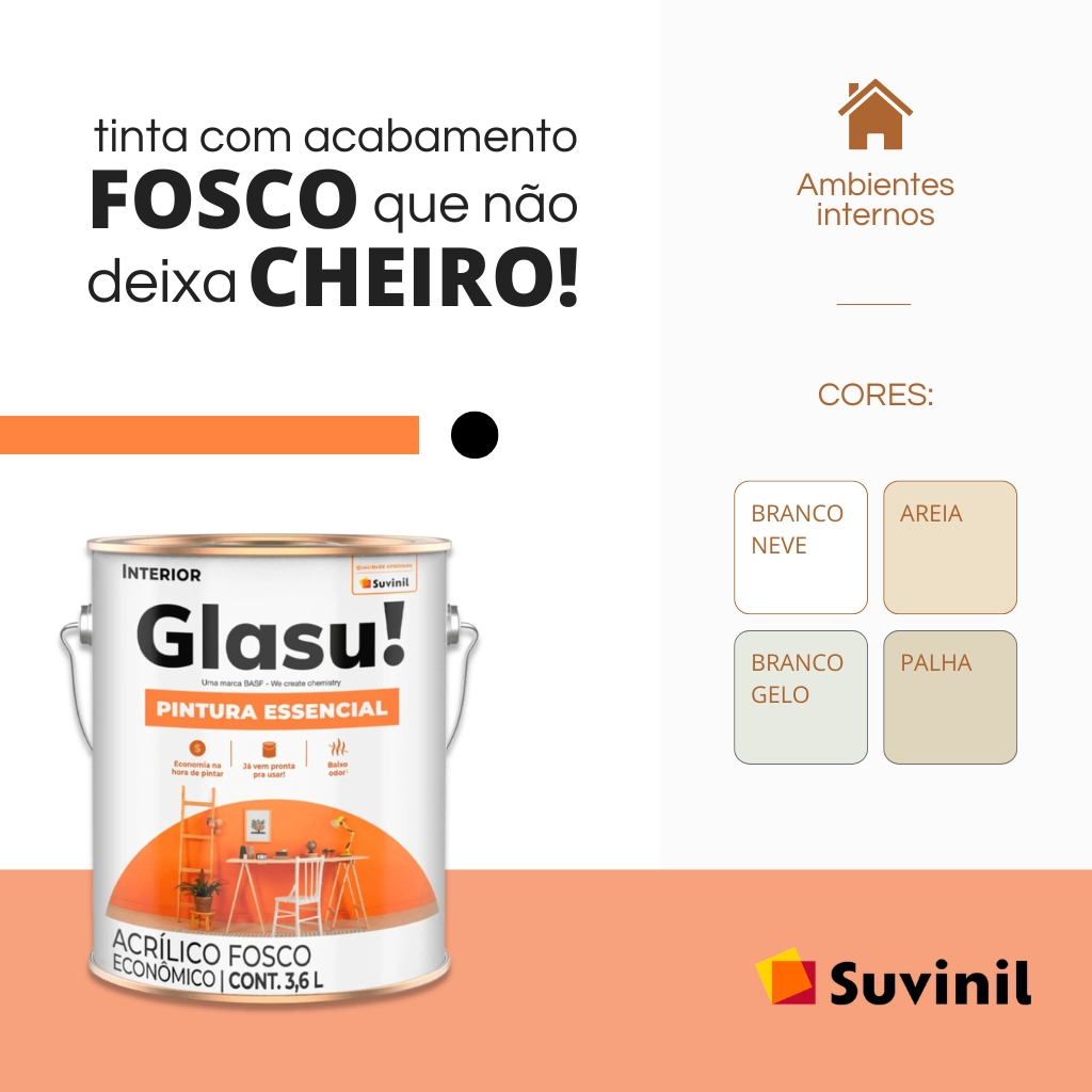 TINTA ACRÍLICA GLASU! PINTURA ESSENCIAL 3,6L BRANCO / GELO / PALHA / AREIA SUVINIL · foto 2