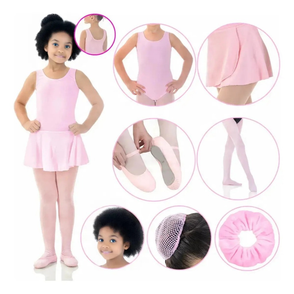 Kit Ballet Rosa Completo Infantil 7 Peças + Brinde Bolsa