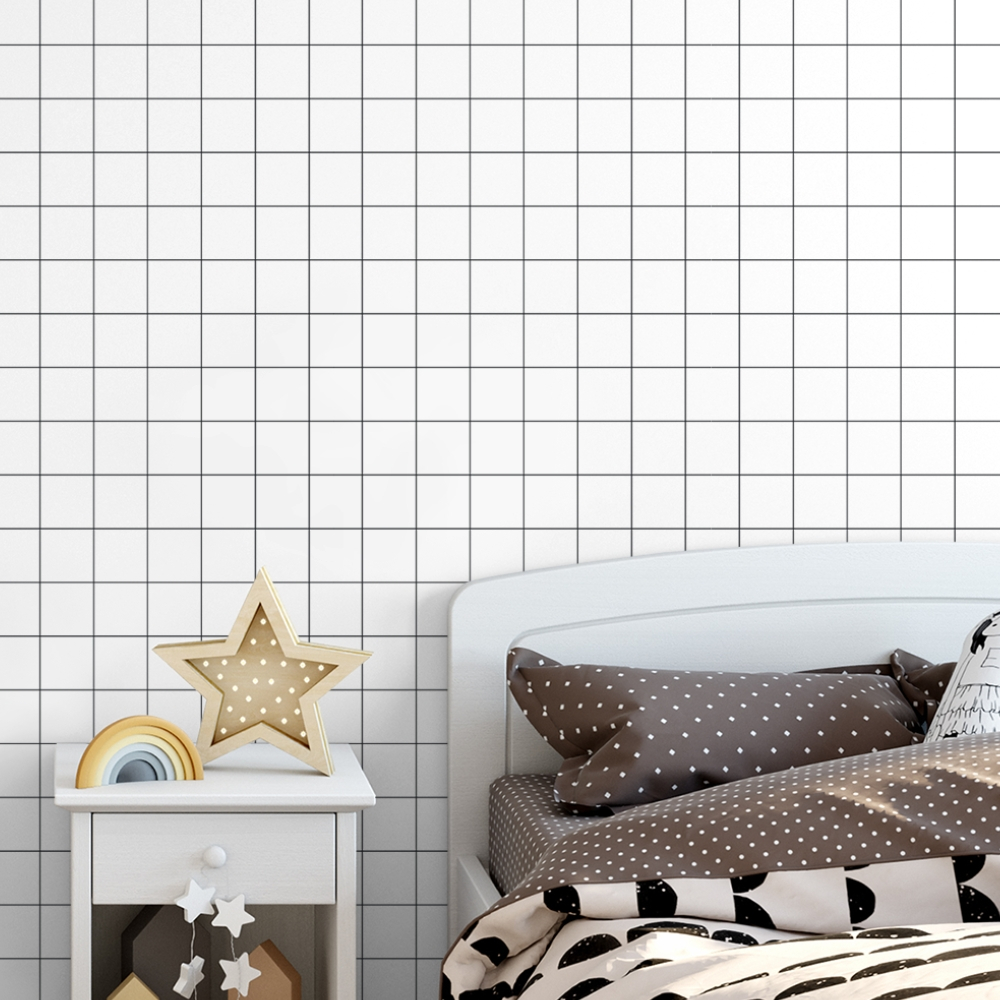 Papel de Parede Adesivo Lavável Geométrico Grid Preto e Branco
