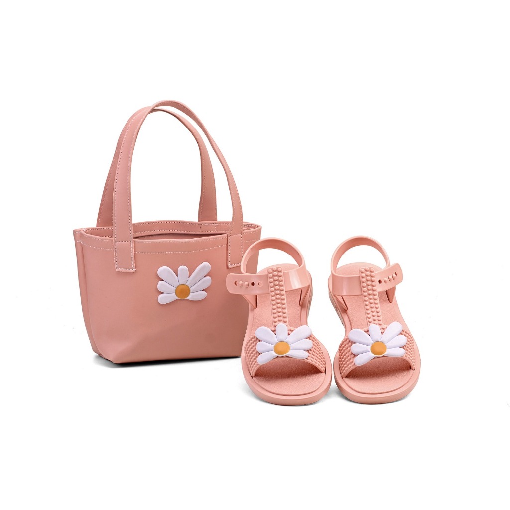 Sandalia Feminina Infantil Rasteirinha Confortavel Margarida com Bolsa de Mão