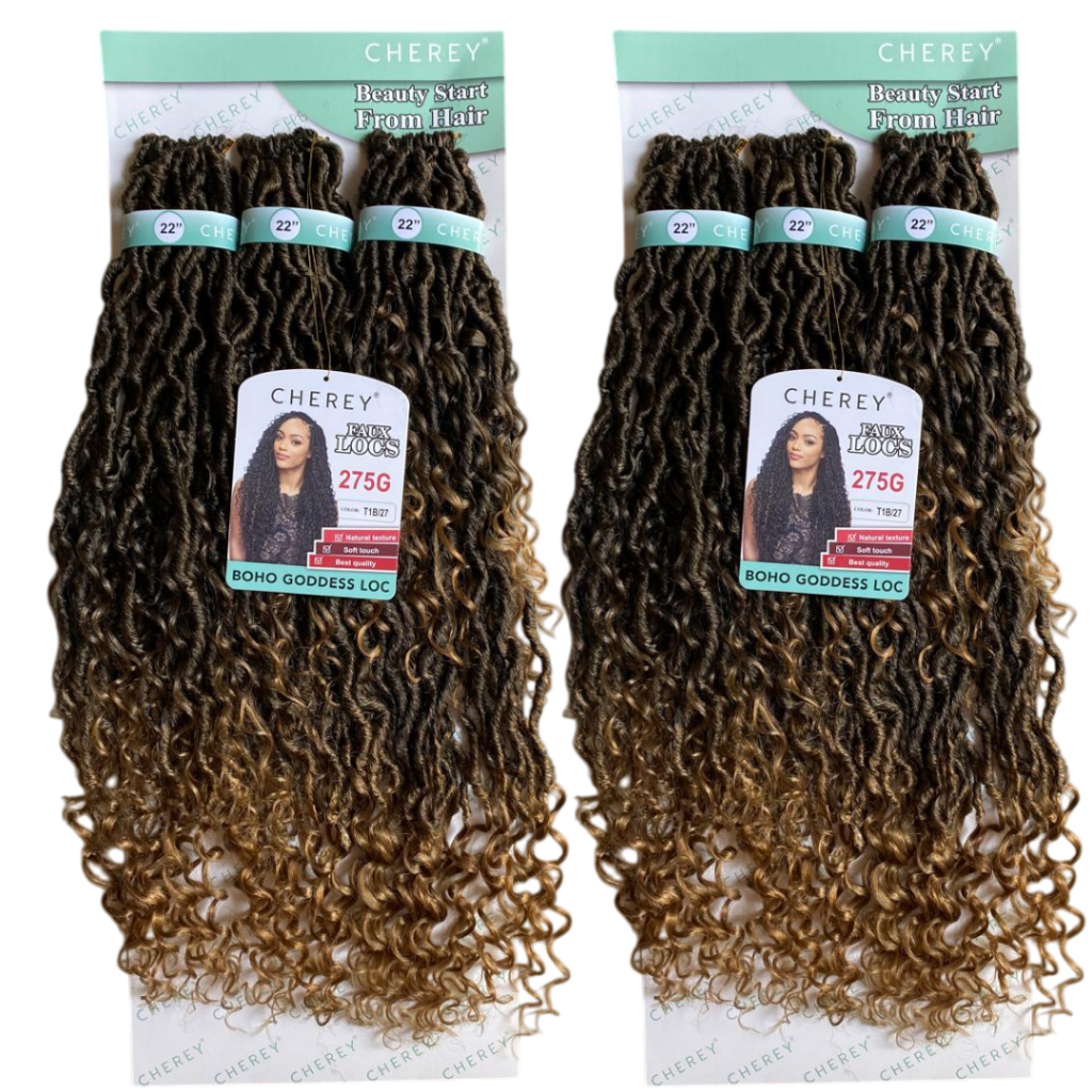 Kit 2 Boho Goddess Loc Cherey Cor T1B/27 Dreads com Cachos No comprimento e pontas
