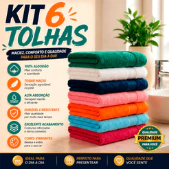 Kit 6 Toalhas de Banho Elleganza Banhão 65x120cm Macia Resistente 100% Algodão Alta Absorção