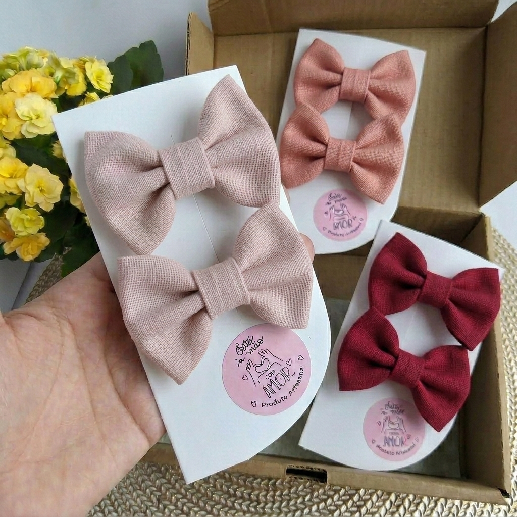 Laço De Linho Para Cabelo Infantil De Bebê Até Menina Acessório Infantil Não Escorrega Laçinho Leve