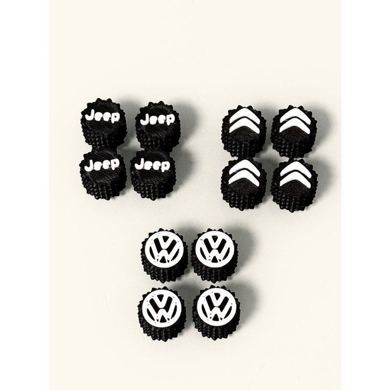 KIT com 4 unid. de Tampas de Válvulas Automotiva Personalizada - Volkswagen, Citroen, Ford ou Jeep – 3D Premium