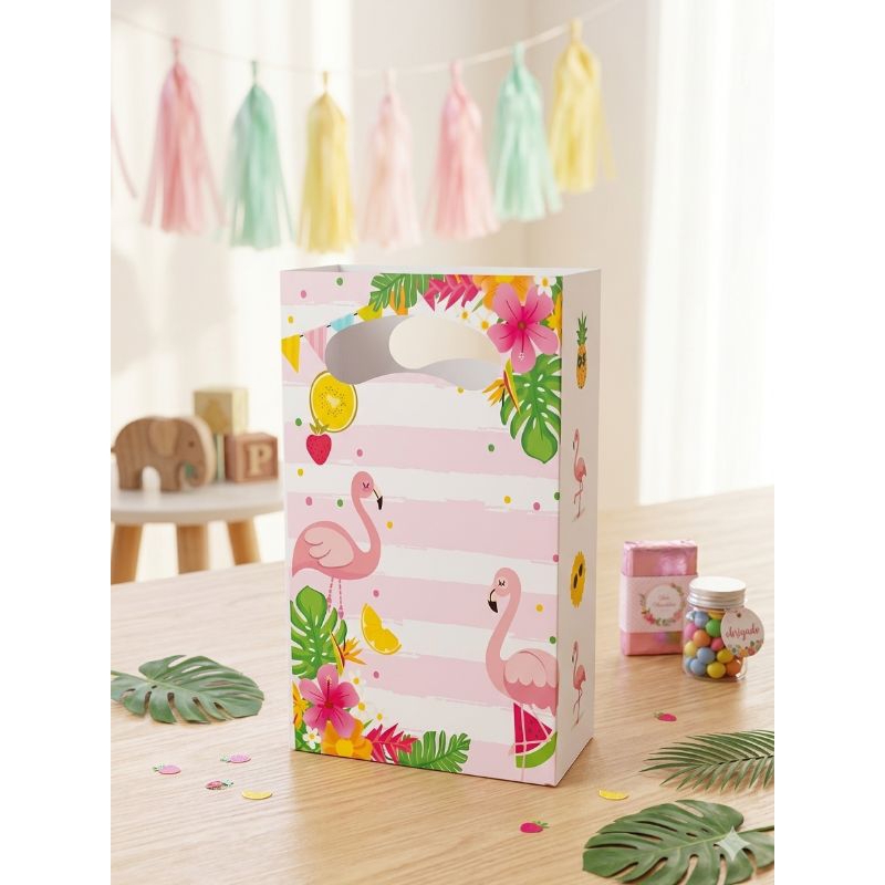 30 Sacolinhas Personalizadas tema Flamingo tropical para lembrancinhas festas temáticas Pegue e monte Personalizada