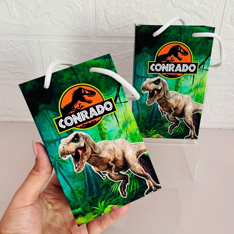 Sacolinha personalizada jurassic, lembrancinha personalizada dinossauro, bolsinha jurassic world