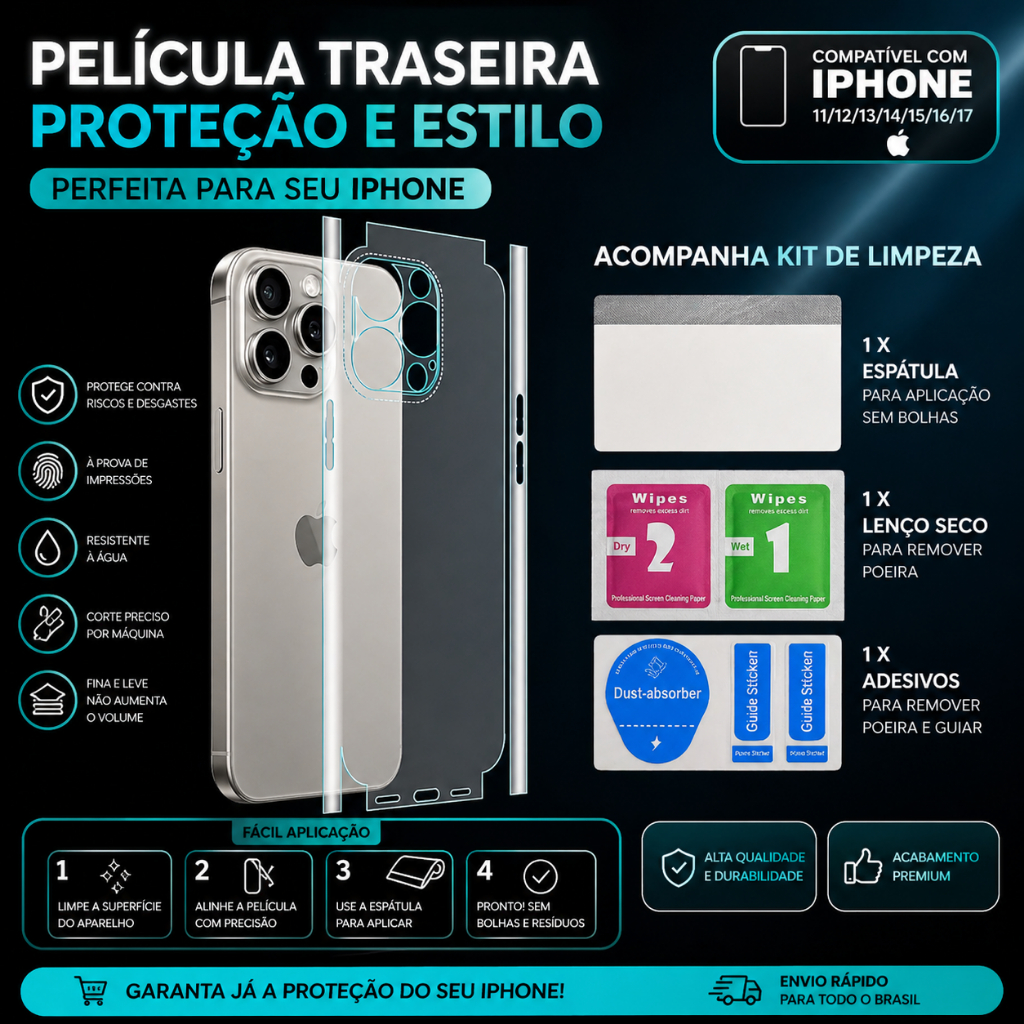 pelicula hidrogel TRASEIRA HD/FOSCA para iphone 11/12/13/14/15/16/17 pro max