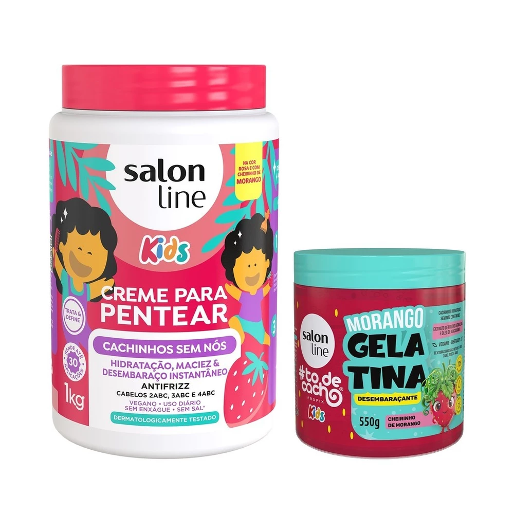 Kit Creme para Pentear Cachinhos sem Nós + Gelatina Condicionante Morango