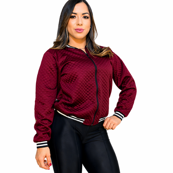 Jaquetinha Bomber Feminina Matelassê Premium com Zíper Frontal Casual Moda Outono Inverno Blogueira