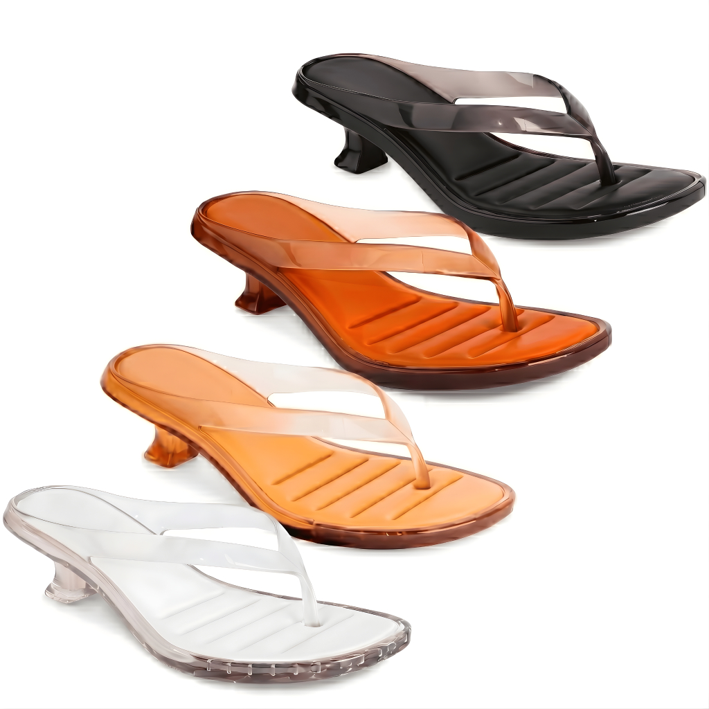 Sandália Feminina Salto Baixo Transparente Tendência Verão