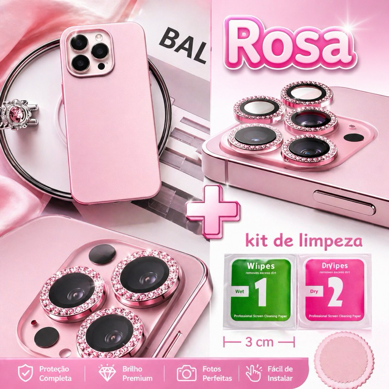 Capinha Silicone iPhone + Película Lente Câmera Diamante Kit Completo iPhone 11 12 13 14 15 16 17 Pro Max