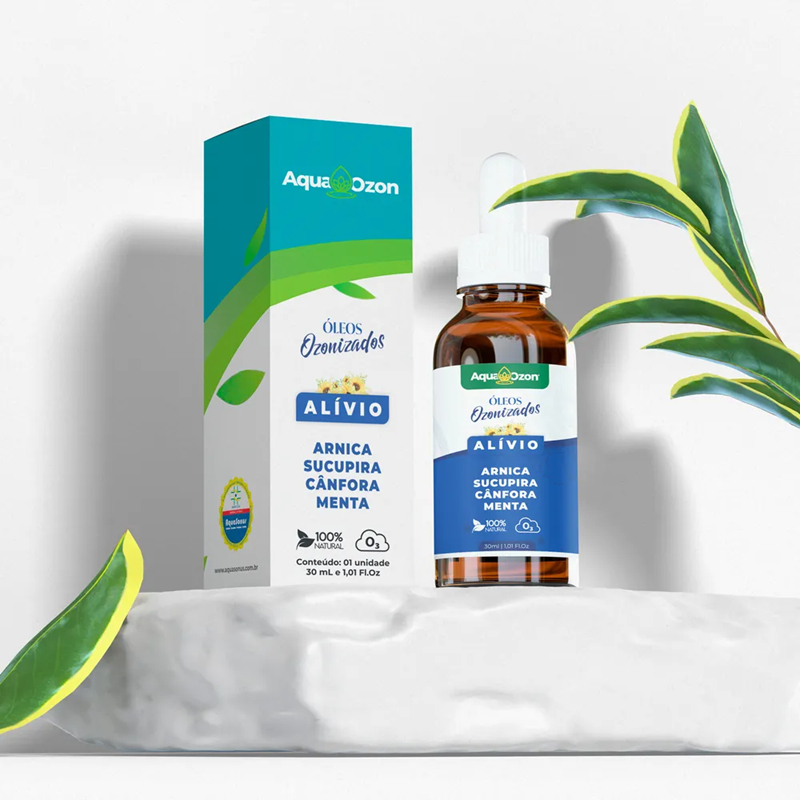 Óleo Ozonizado Tratamento para a pele Alívio Girassol Arnica Sucupira Menta Cânfora 30ml