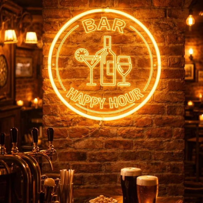 Luminária Decorativa LED 30cm X 30cm para Bar e Cervejaria Placa Iluminada Área Gourmet Pub / Happy Hour