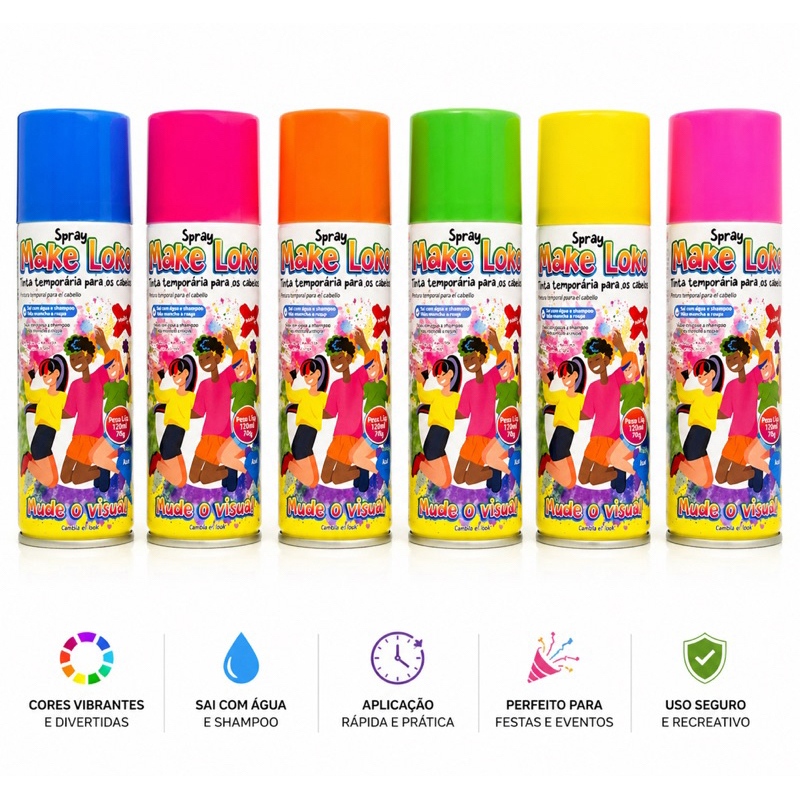 Spray tinta para cabelo temporário lavável rosa vermelho azul amarelo laranja verde azul