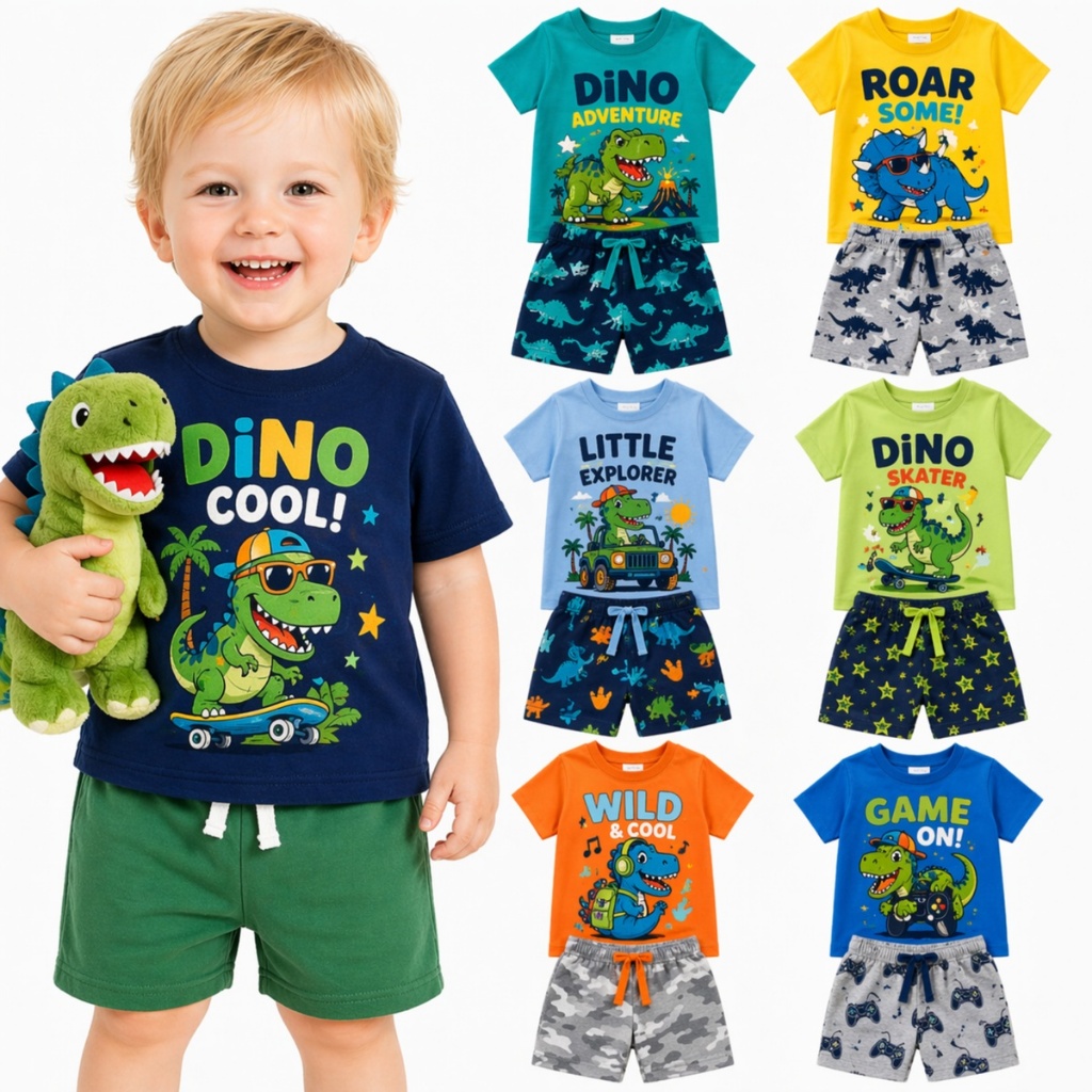 Kit 2 ou 4 peças de Roupa Infantil de Verão Menino Conjuntos SORTIDOS Masculino Verão Conjuntos Bebê Menino Verão