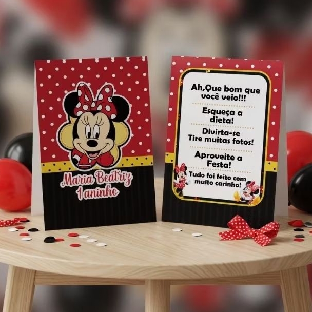 Kit Plaquinha de Agradecimento Minnie Vermelha - Centro de Mesa- Personalizados- Lembrancinha- Festa- Decoração