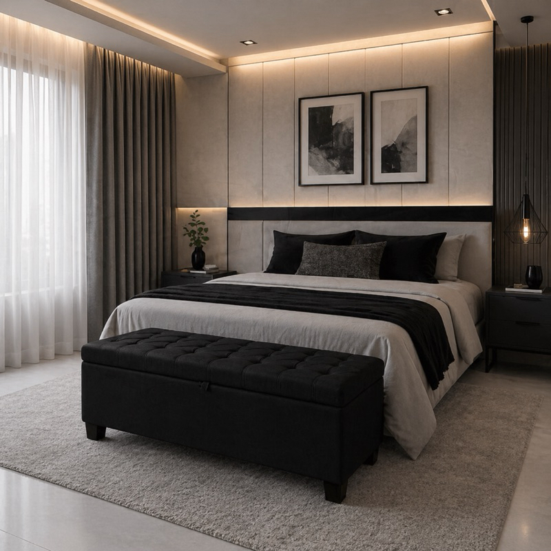Recamier solteiro e casal box cama 80cm e 120cm Calçadeira Baú Sapateira Estofada