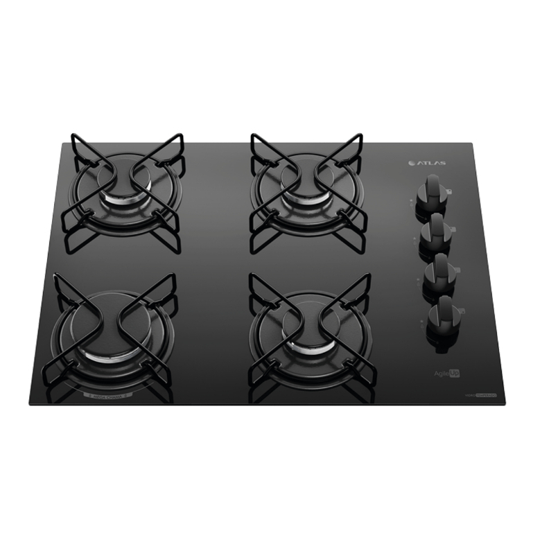 Cooktop Atlas Agile Up 4 Bocas Preto - Grades Individuais com 4 Pontos de Apoio - Bivolt