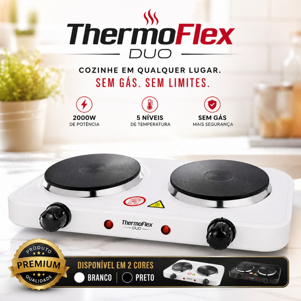 Fogão Elétrico Portátil 2 Bocas 2000W 220V Potente Compacto Econômico Fogareiro Elétrico Mesa Cozinh