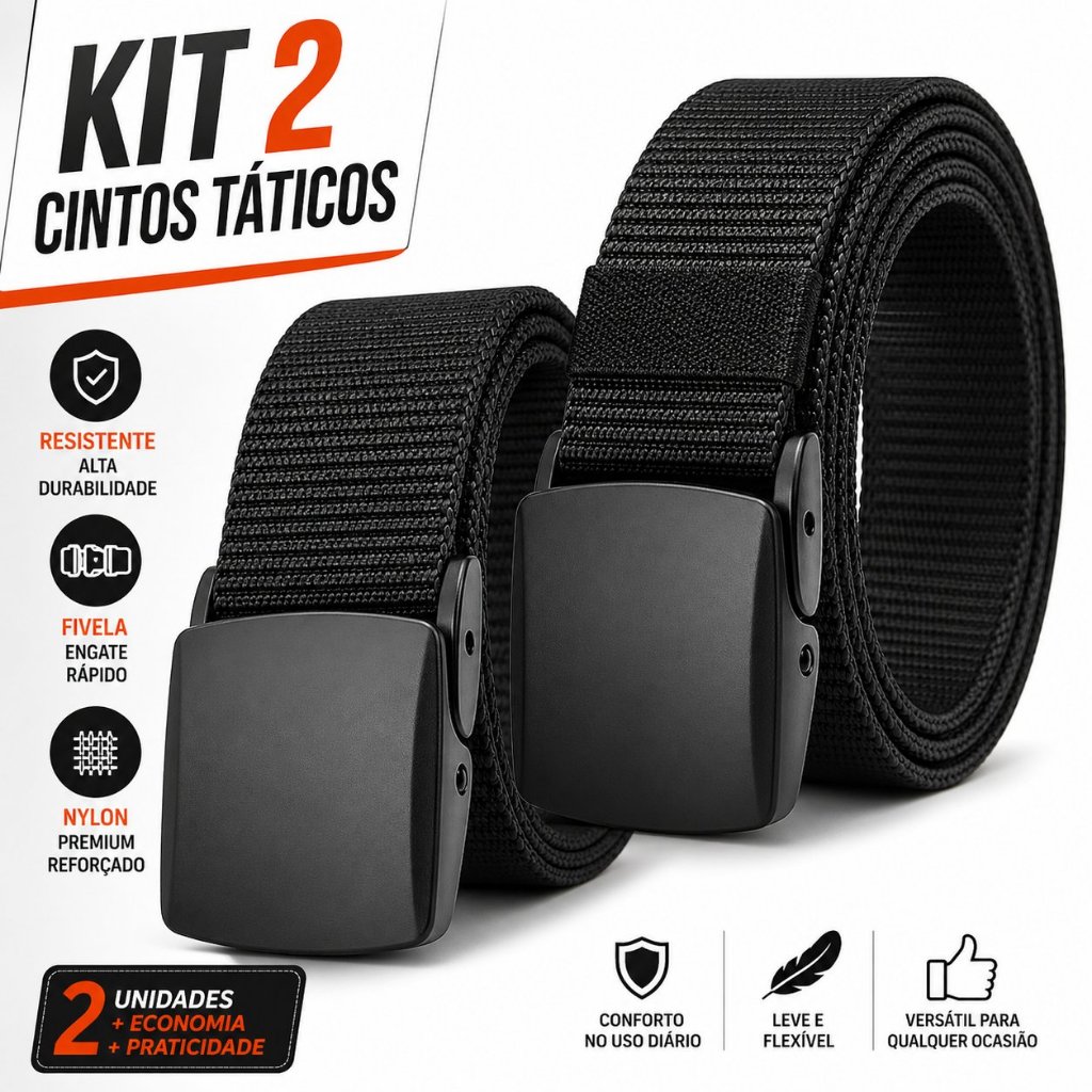Kit 2 Cintos Táticos Masculinos Fivela Engate Rápido Ajustável Antialérgico Militar Nylon