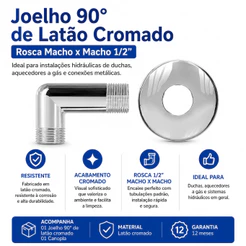 Joelho 90° De Latão Metal Cromado Rosca Macho X Macho 1/2 - Censi