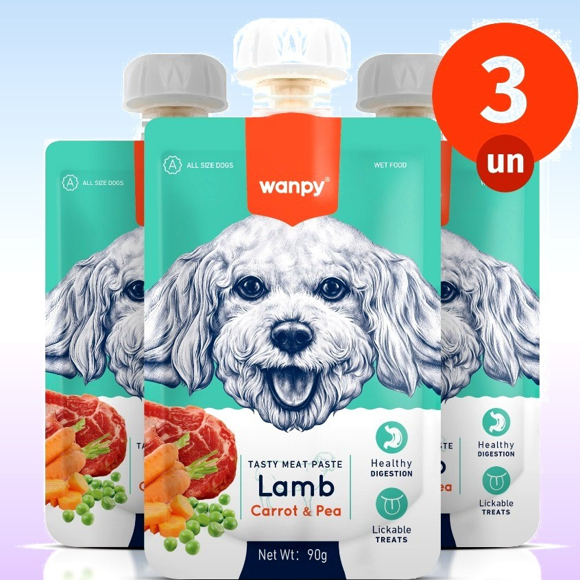 Kit 3 Petisco Truly Wanpy Creamy Sachê para Cães Cordeiro Cenoura e Ervilha 90 G