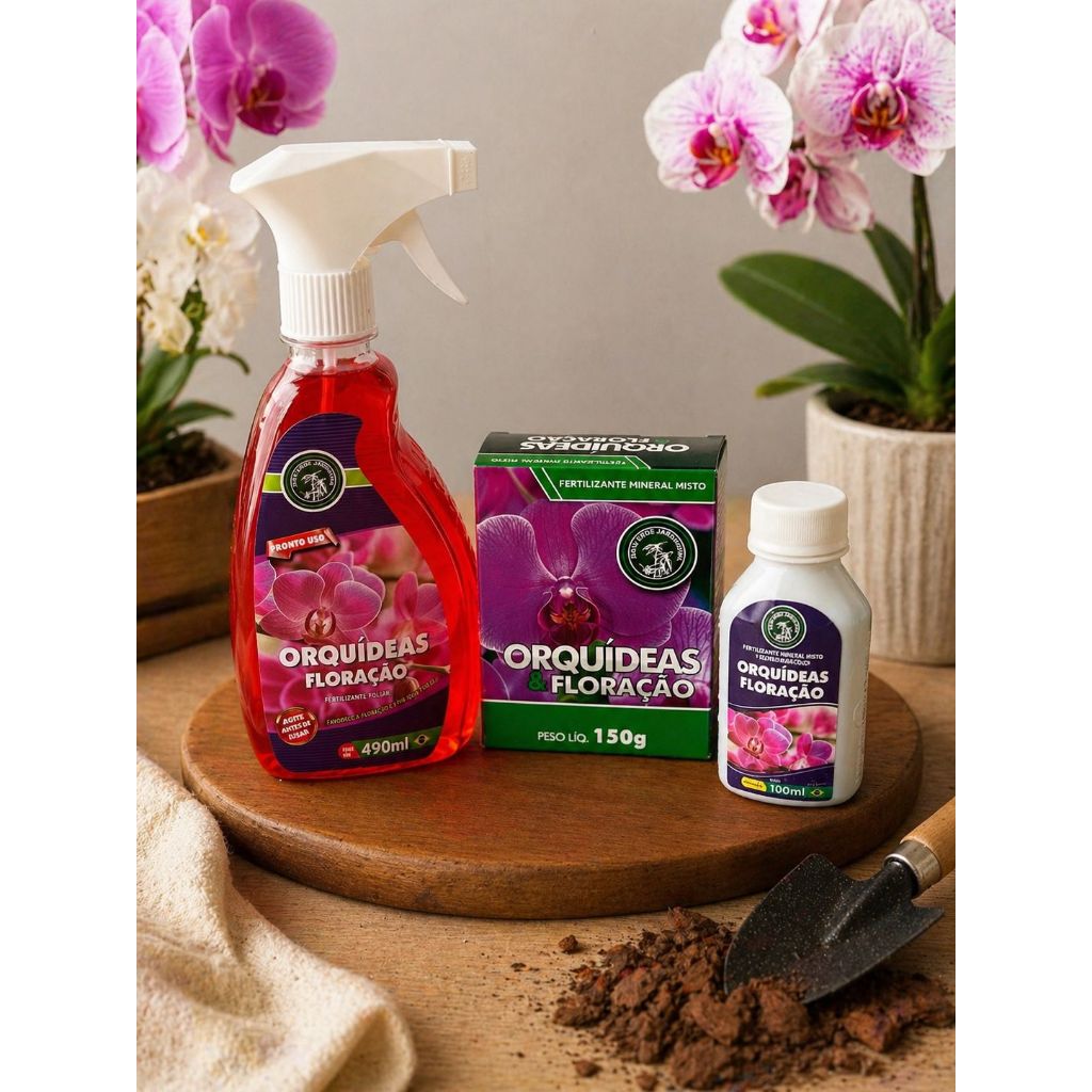 KIT ADUBO E FERTILIZANTE PARA ORQUÍDEAS PARA FLORAÇÃO PRODUTO MATO VERDE JARDINAGEM