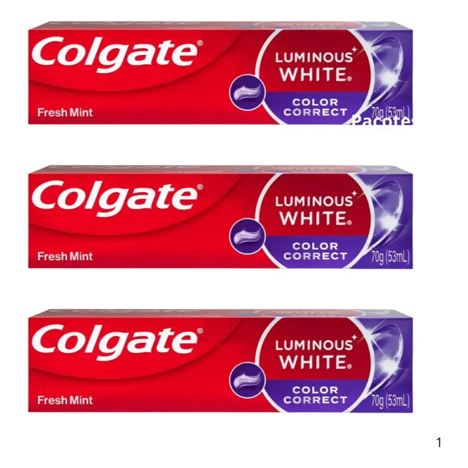 Kit 3 Creme Dental Colgate Luminous White Color Correct Fresh Mint 70g 🦷✨