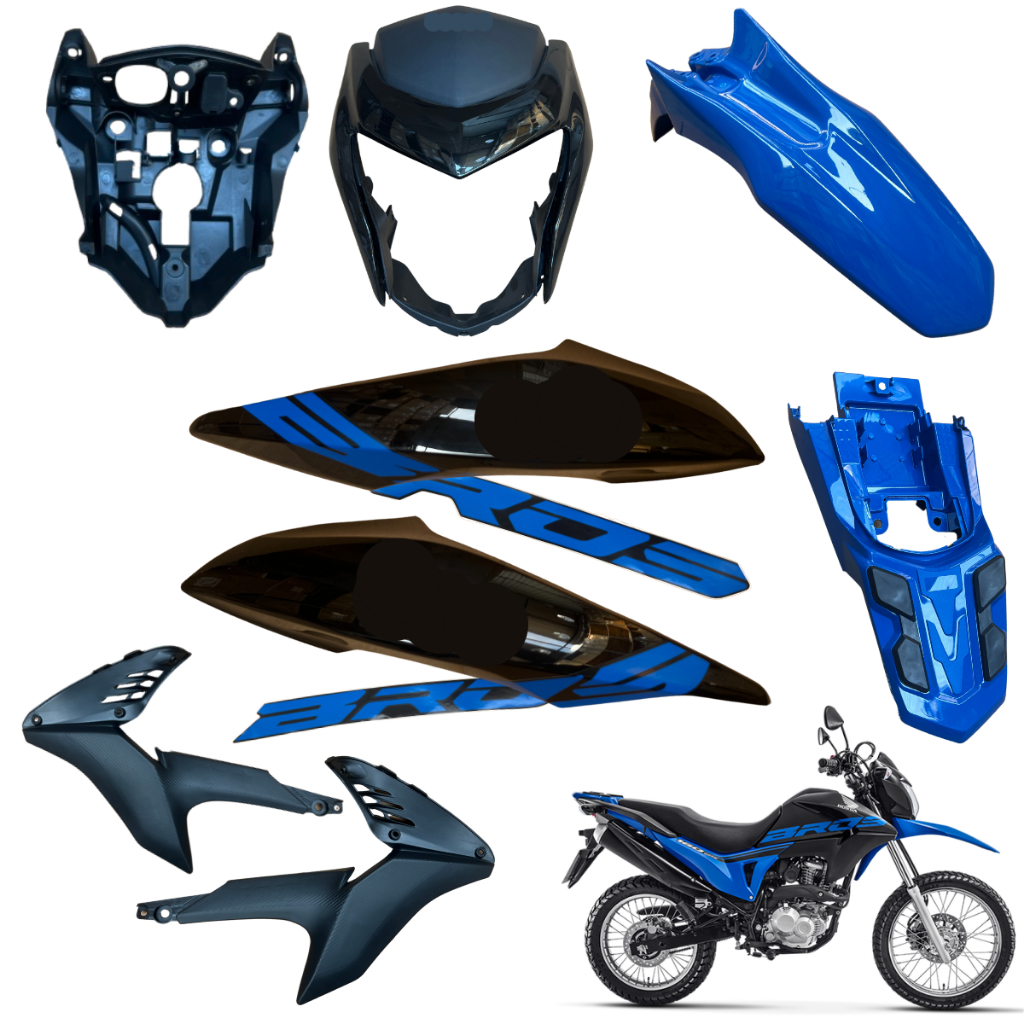 Kit Carenagem Nxr Bros 160 2016 / 2021 Aba Tanque Frontal Bananinha Aranha Rabeta Traseira Paralama