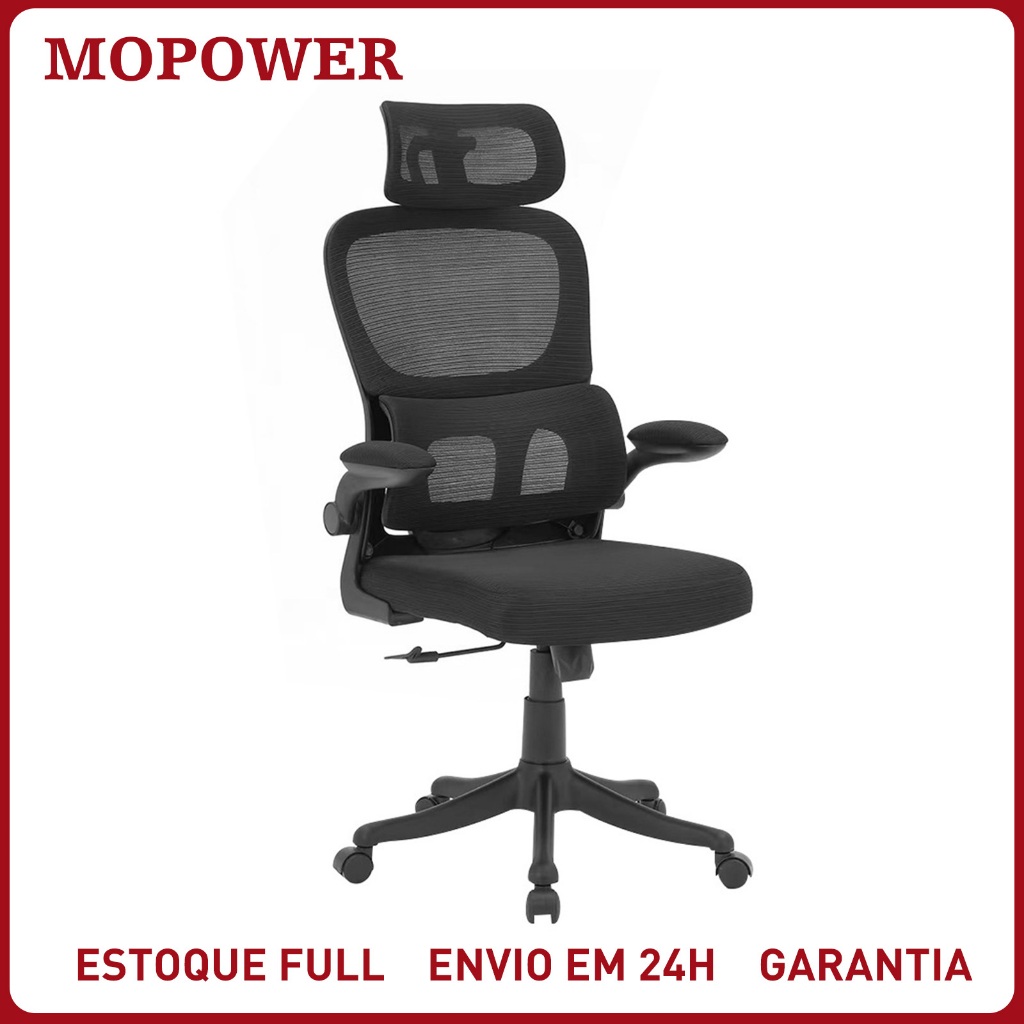 Cadeira de Escritório Presidente Ergonômica Diretor Giratória Mesh com Apoio de Braço para Home Office e Estudo