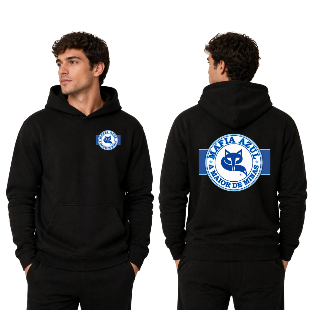 Moletom Torcida Máfia Azul, Cruzeiro Algodão Streetwear Esporte Com Capuz Adulto Unissex