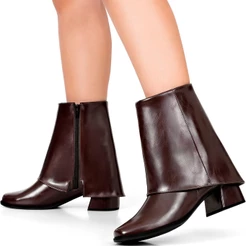 Bota Feminina Capa Lumiss Cano Curto Salto Bloco Baixo Bico Quadrado