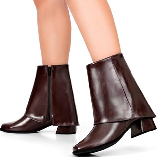 Bota Feminina Capa Lumiss Cano Curto Salto Bloco Baixo Bico Quadrado