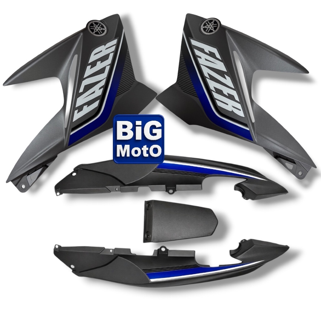 Par de Aba do tanque Yamaha Fazer 250 Cinza Fosco (Moto Preta) 2015 Blue Flex + Rabeta traseira Cinza Fosco